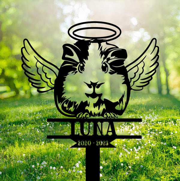 Custom Angel Wings Guinea Pig Memorial Metal Stake, Pet Loss Bereavement Metal Stake, Guinea With Wings Memorial Stake, Guinea Pig Remembrance Sign