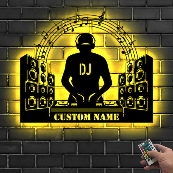 Personalized Dj Disc Jockey Music Metal Wall Art Led Lights, Custom Deejay Headphones Metal Name Sign, Dj Music Club Metal Led Sign