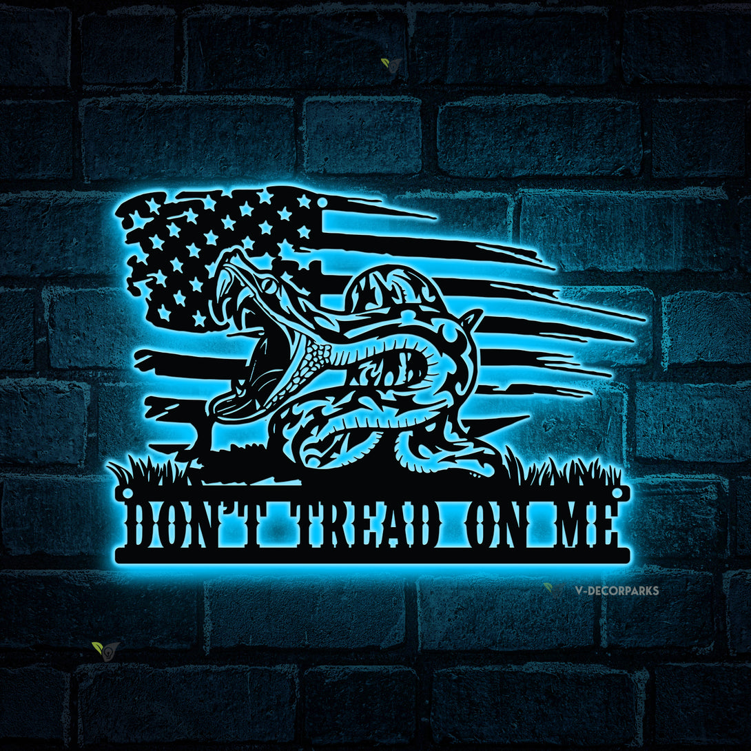 Don't Tread On Me Distressed Flag Metal Sign With Led Lights, Snake 2nd Amendment Flag Metal Wall Art Decor, Gadsden Flag Metal Sign Home Decor