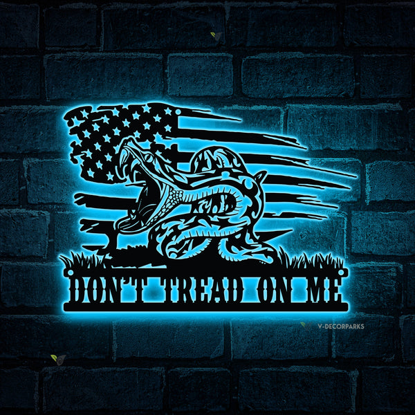 Don't Tread On Me Distressed Flag Metal Sign With Led Lights, Snake 2nd Amendment Flag Metal Wall Art Decor, Gadsden Flag Metal Sign Home Decor