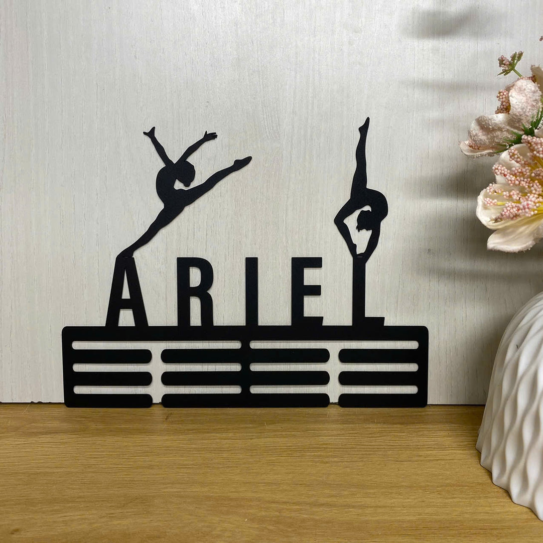 Custom Female Gymnastics Medal Hanger Sign With Name, Gymnast Medal Holder Display Rack For Awards And Ribbons, Tiered Award Rack Sports Medal Hanger