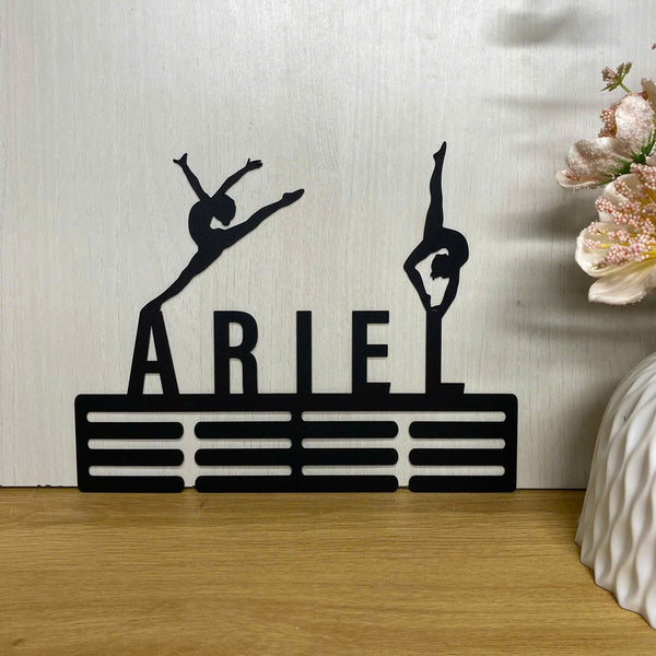 Custom Female Gymnastics Medal Hanger Sign With Name, Gymnast Medal Holder Display Rack For Awards And Ribbons, Tiered Award Rack Sports Medal Hanger