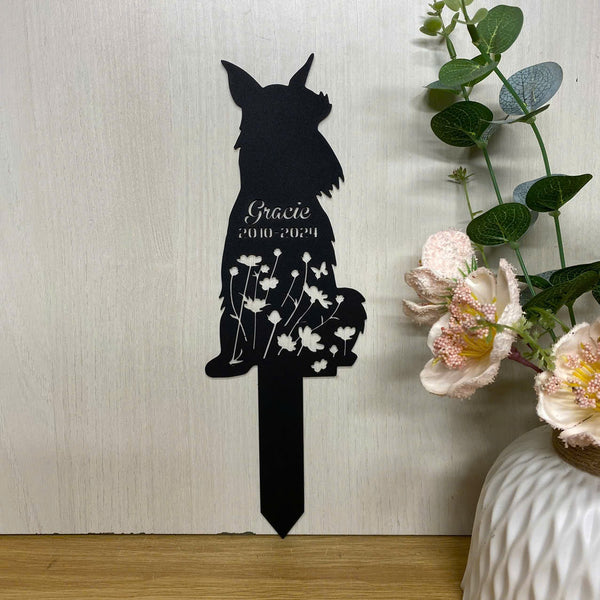 Personalized Miniature Schnauzer Dog Memorial Metal Stake, Pet Grave Marker Metal Sign With Stake,pet Loss Remembrance Stake, Floral Dog Sympathy Sign