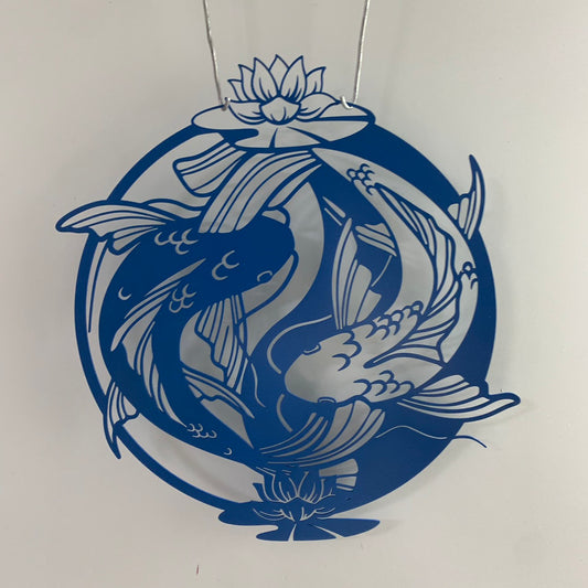 Yin Yang Koi Fishs Metal Wall Art, Lotus Koi Fish Metal Sign, Koi Fish Metal Wall Hanging, Metal Yin Yang Koi Fish Home Kitchen Sign