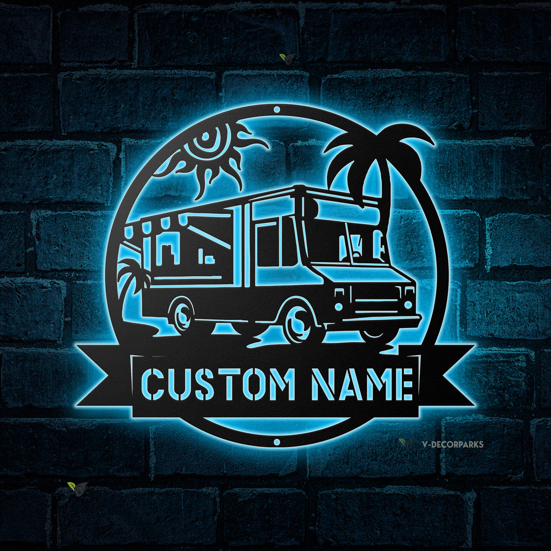 Custom Mobile Food Truck Metal Wall Art With Led Lights, Personalized Food Truck Driver Metal Name Sign, Mobile Food Store Metal Sign Decor