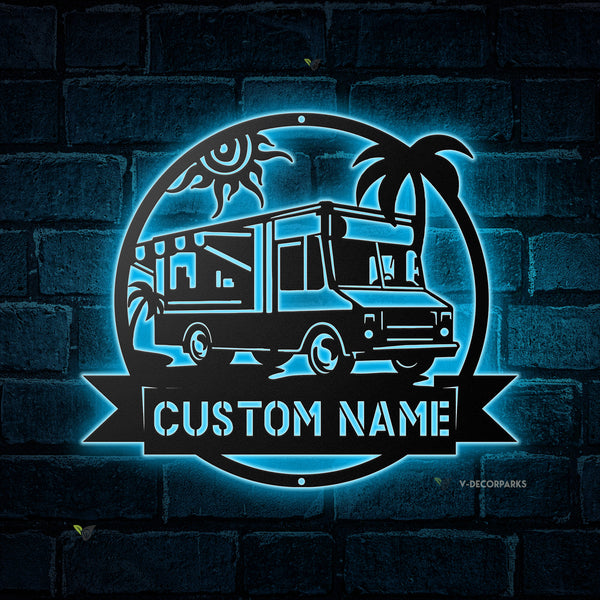 Custom Mobile Food Truck Metal Wall Art With Led Lights, Personalized Food Truck Driver Metal Name Sign, Mobile Food Store Metal Sign Decor