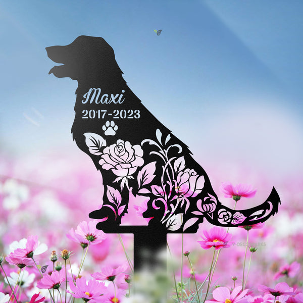 Custom Floral Golden Retriever Memorial Metal Stake, Floral Dog Metal Grave Marker, Dog Memorial Metal Garden Sign, Dog Loss Remembrance Stake