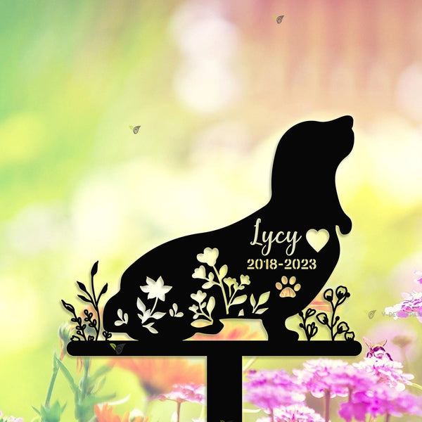 Custom Floral Basset Hounds Dog Memorial Metal Stake, Dog With Flowers Metal Grave Marker, Pet Loss Remembrance Stake, Dog Sympathy Metal Garden Sign