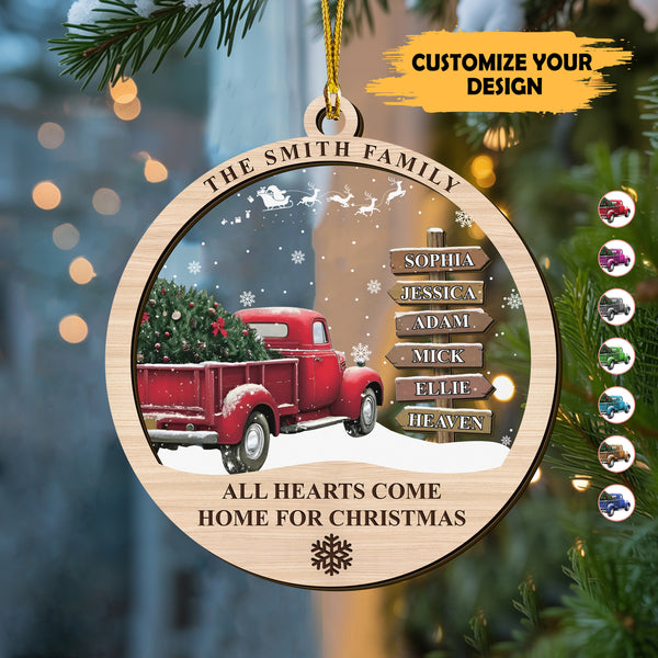 Personalized Family Post Sign Christmas Truck Ornament - Personalized Shape Wood and Acrylic Ornament