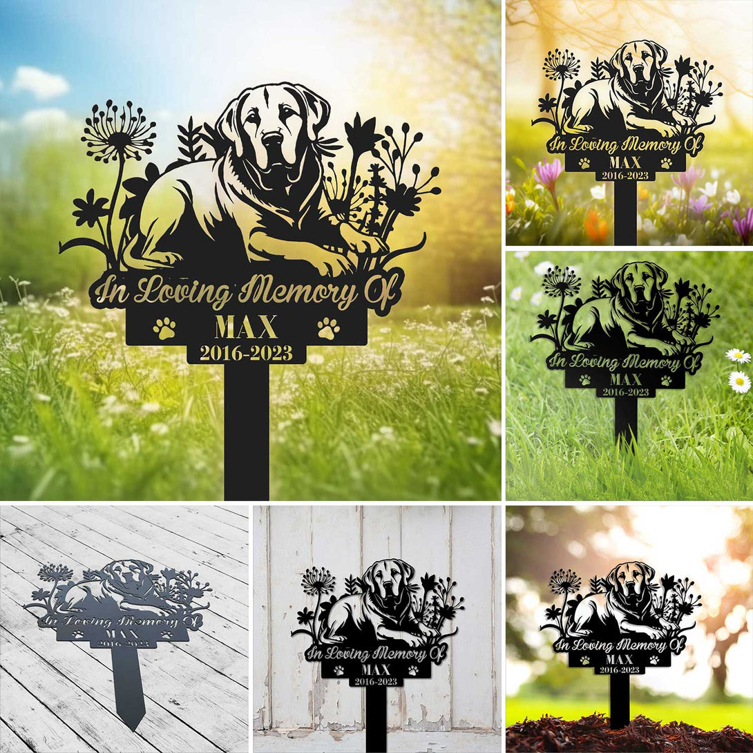 Custom Labrador Retriever Dog Memorial Stake, Dog With Flowers Memorial Plaque With Stake, Pet Metal Grave Markers, Dog Remembrance Sign