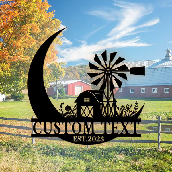 Personalized Windmill Farmhouse Metal Sign, Custom Windmill Farm Barn Metal Entrance Sign, Custom Windmill With Barn Metal Wall Art