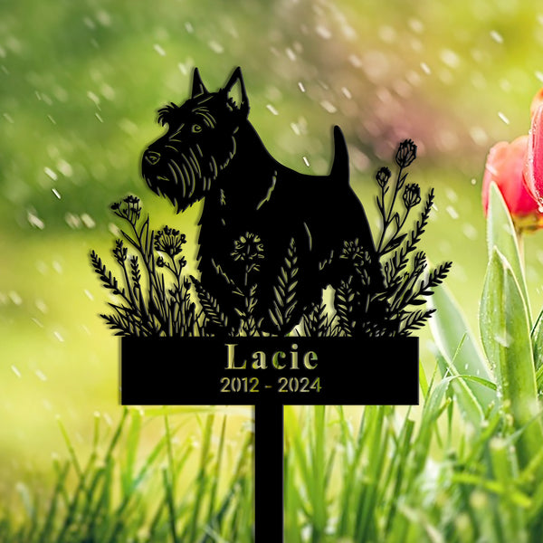 Custom Scottish Terrier Dog Memorial Stake, Dog With Flowers Metal Garden Sign, Loving Memory Of Dog Metal Grave Marker, Dog Remembrance Sign
