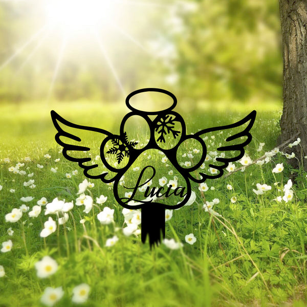 Custom Dog Paw With Wings Memorial Metal Stake, Personalized Angel Dog Memorial Metal Garden Stake, Pet Loss Metal Grave Marker, Remembrance Stake