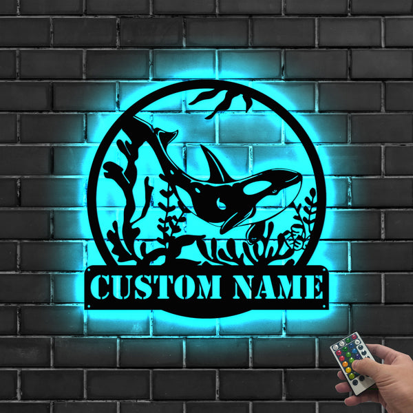 Custom Orca Whale Metal Sign Led Lights, Personalized Orca Whale Beach House Metal Sign, Orca Whale Metal Wall Art, Orca Whale Lover Metal Sign