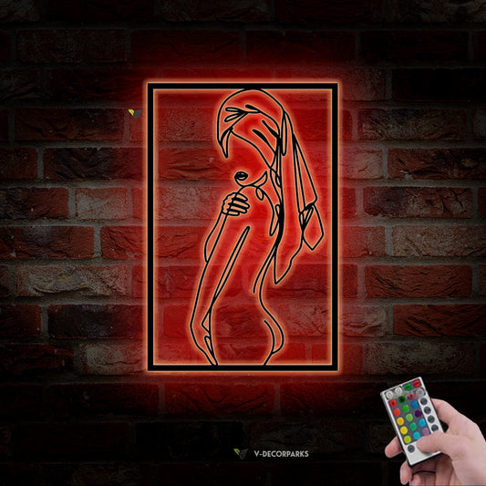 Woman Body Metal Line Art Wall Hanging With Led Lights, Minimalist Female Body Modern Metal Home Decor, Woman Back Metal Wall Art Bathroom Decor