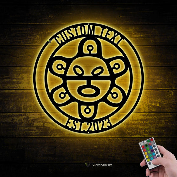 Custom Puerto Rico Taino Sun Sol God Metal Wall Art Led Lights, Personalized Made In Boriken Name Sign, Puerto Rico Taino Sun Metal Home Decor