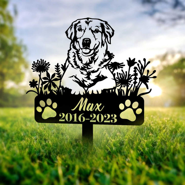 Personalized Labrador Retriever Dog Memorial Stake, Dog With Flowers Memorial Plaque With Stake, Pet Metal Grave Markers, Dog Remembrance Sign
