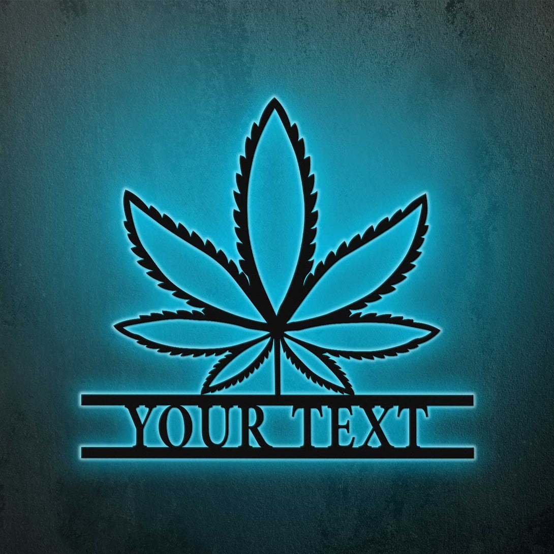 Personalized Weed Leaf Metal Wall Art With Led Lights, Custom Name Cannabis Marijuana Metal Sign Decor, Smoking Lounge Man Cave Metal Sign