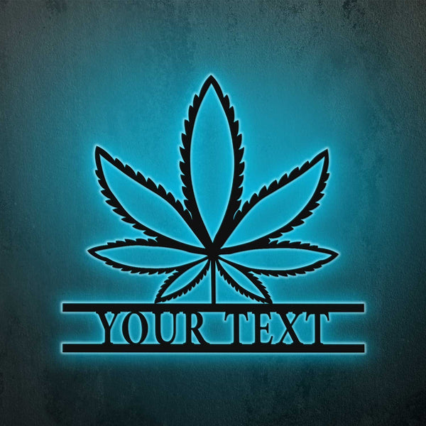 Personalized Weed Leaf Metal Wall Art With Led Lights, Custom Name Cannabis Marijuana Metal Sign Decor, Smoking Lounge Man Cave Metal Sign
