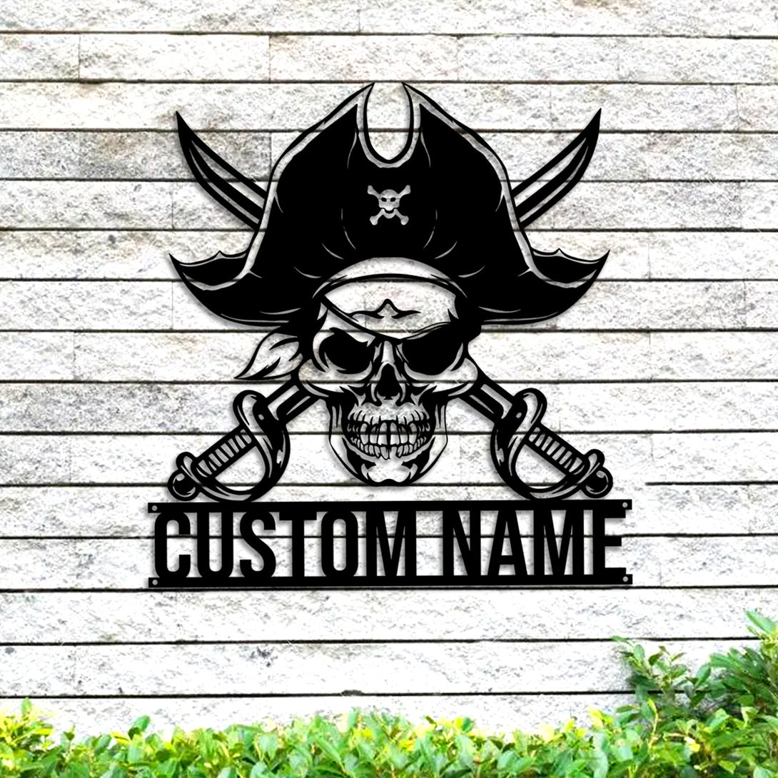 Custom Pirate Skull Metal Wall Art, Personalized Name Pirate Captain Metal Sign, Skull Pirate Metal Art Home Decor, Pirate Skull Housewarming Sign