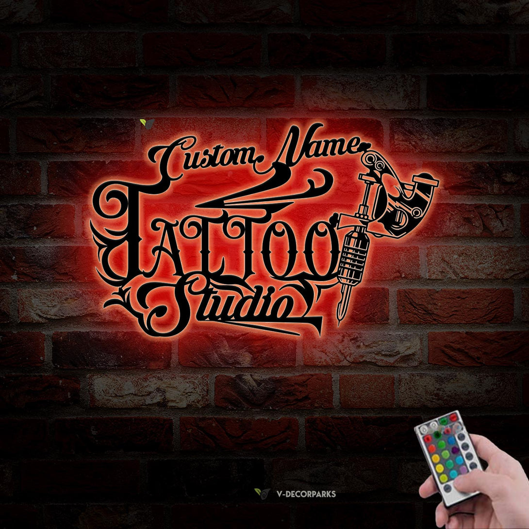 Personalized Ink Studio Metal Name Sign With Led Lights, Custom Name Tattoo Artist Metal Wall Art, Tattoo Studio Metal Led Sign Decor