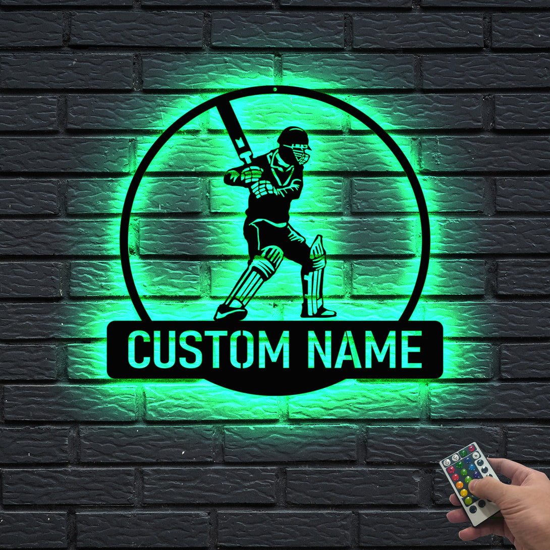 Custom Cricket Sport Metal Wall With Led Lights, Personalized Cricket Player Metal Name Sign, Cricket Sport Metal Wall Led Sign Decor