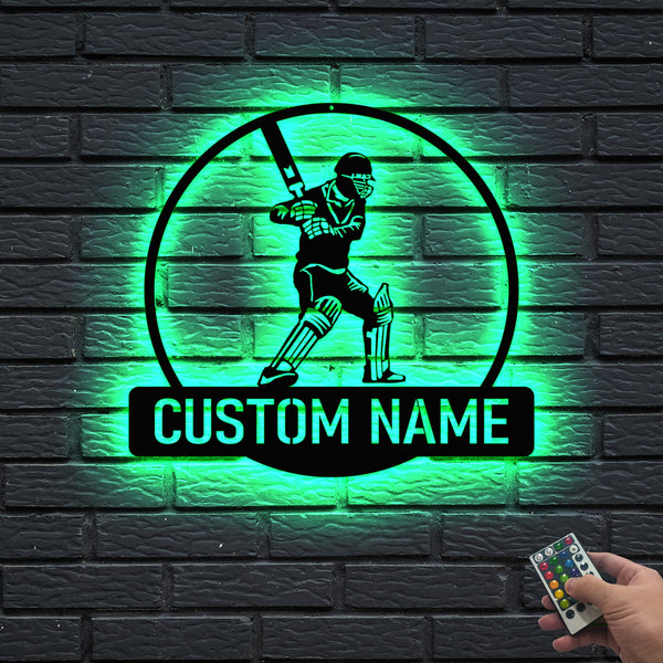 Custom Cricket Sport Metal Wall With Led Lights, Personalized Cricket Player Metal Name Sign, Cricket Sport Metal Wall Led Sign Decor