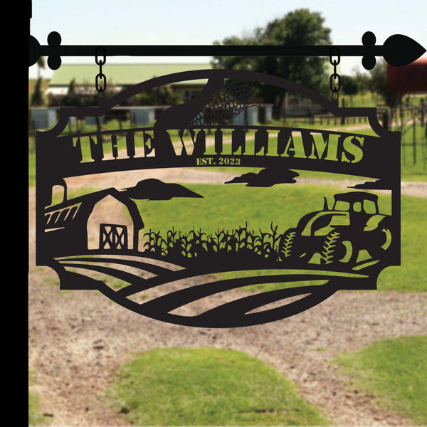 Custom Corn Farm Metal Entrance Sign, Personalized Cornfield Farmhouse Metal Sign, Farm Barn Tractor Metal Wall Sign, Farmville Metal Name Sign