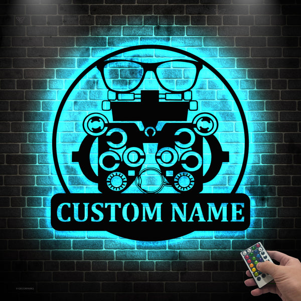 Custom Optician Metal Wall Art With Led Lights, Personalized Optometrist Eye Doctor Metal Name Sign, Eyes Clinic Metal Name Sign Home Decor,