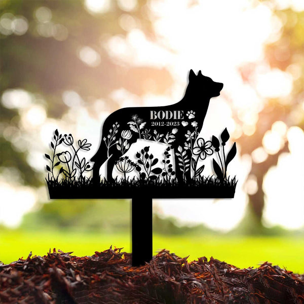 Personalized Dog With Flowers Memorial Garden Stake, Custom Floral Beauceron Dog Memorial Stake, Dog Metal Grave Marker, Dog Loss Remembrance Sign
