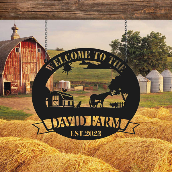 Personalized Farm Metal Sign, Custom Metal Farm Animals Sign, Countryside Farm Barn Ranch Metal Wall Art, Farmhouse Metal Name Sign