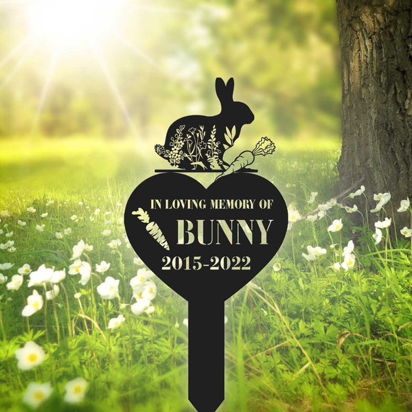 Custom Bunny With Heart Metal Memorial Stake, In Loving Memory Of Bunny Metal Yard Sign, Stake, Rabbit Loss, Grave Marker, Sympathy Plaque
