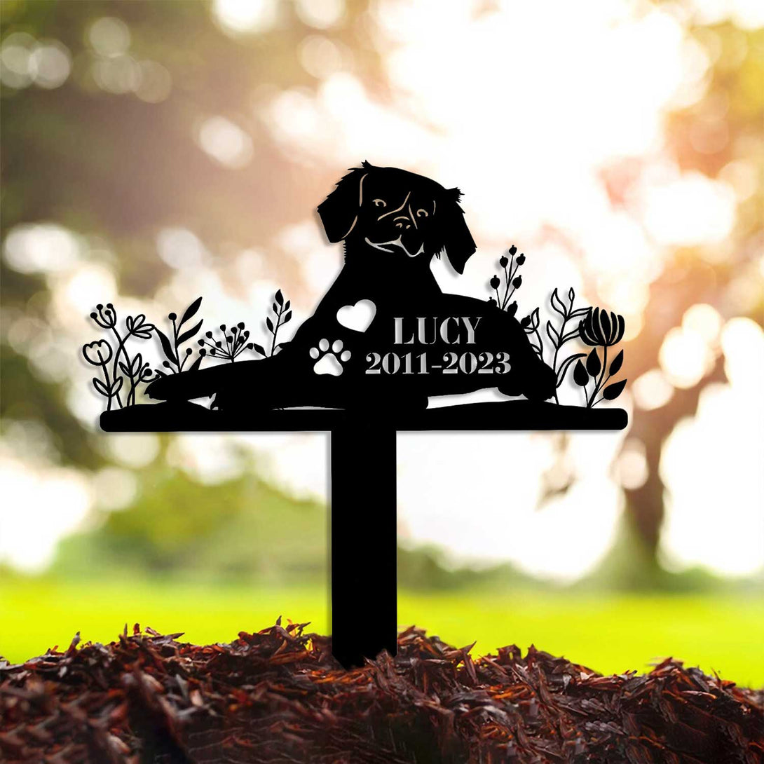 Custom Flowers Brittany Spaniel Dog Memorial Stake, Dog Remembrance Metal Garden Sign, Pet Loss Metal Grave Marker, Dog Memorial Sympathy Sign