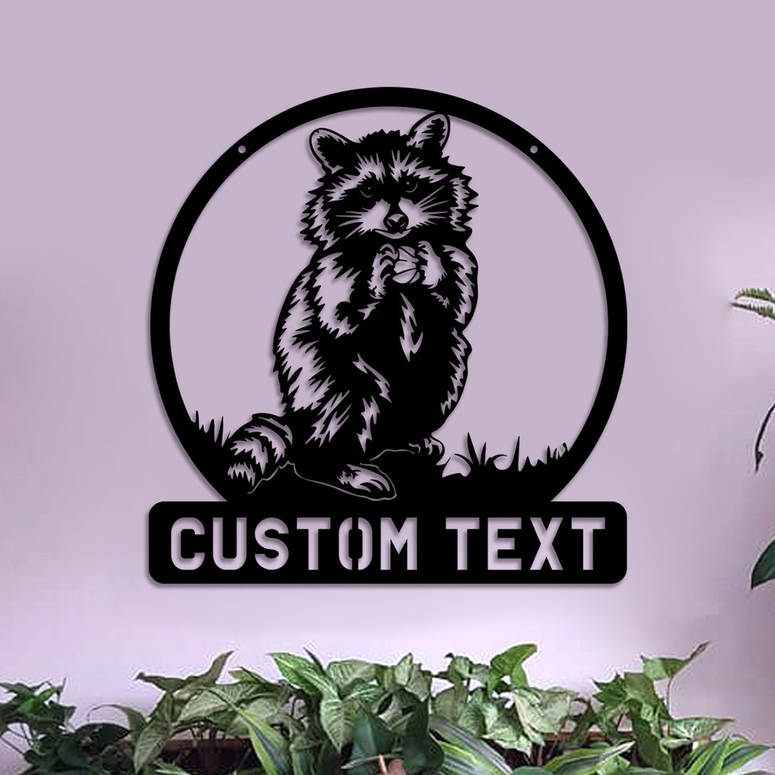 Custom Rustic Raccoon Metal Wall Art, Personalized Raccoon Metal Name Sign, Baby Raccoon Metal Wall Decor, Racoon Kids Room Metal Sign