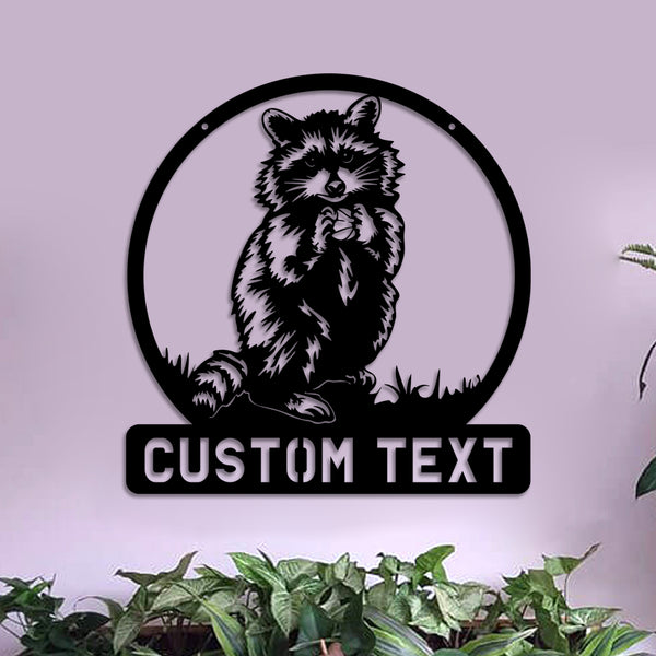 Custom Rustic Raccoon Metal Wall Art, Personalized Raccoon Metal Name Sign, Baby Raccoon Metal Wall Decor, Racoon Kids Room Metal Sign