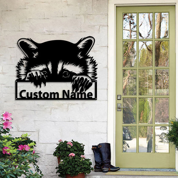 Custom Name Peeking Raccoon Metal Wall Art, Personalized Raccoon Metal Name Sign, Cute Peeking Raccoon Metal Sign, Metal Raccoon Sign Home Decor