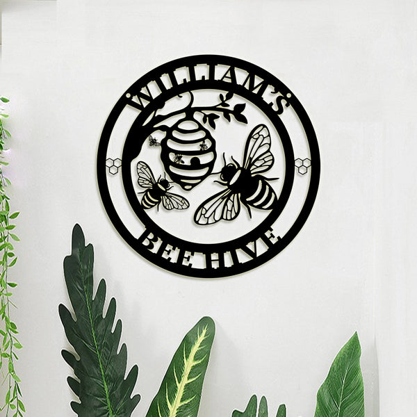 Personalized Name Honey Bee Metal Sign, Custom Metal Bee Garden Decor, Bee Hive Metal Garden Wall Art, Bee Keeper Metal Name Sign