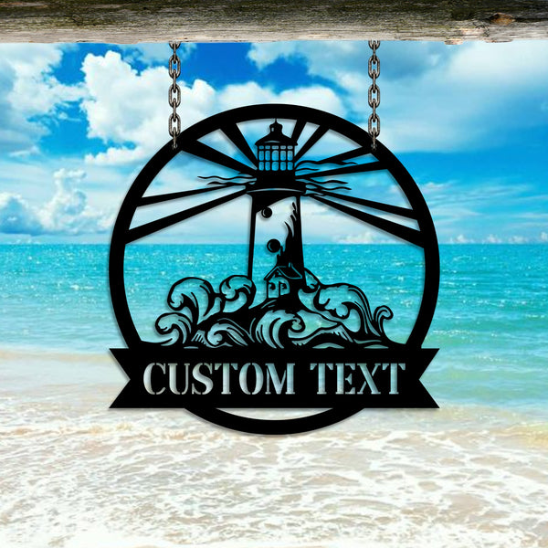 Custom Lighthouse Monogram Metal Wall Art, Personalized Name Lighthouse Metal Sign, Lighthouse Beach House Metal Wall Decor, Housewarming Gift