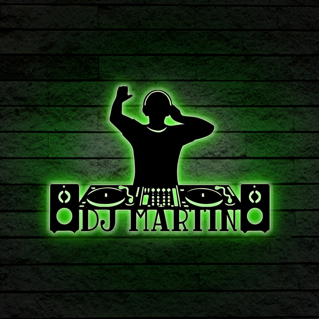 Personalized Dj Headphones Metal Name Sign With Led Lights, Custom Dj Disc Jockey Music Metal Wall Art, Dj Music Club Metal Wall Sign Decor