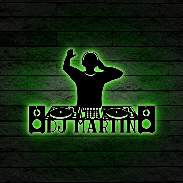 Personalized Dj Headphones Metal Name Sign With Led Lights, Custom Dj Disc Jockey Music Metal Wall Art, Dj Music Club Metal Wall Sign Decor