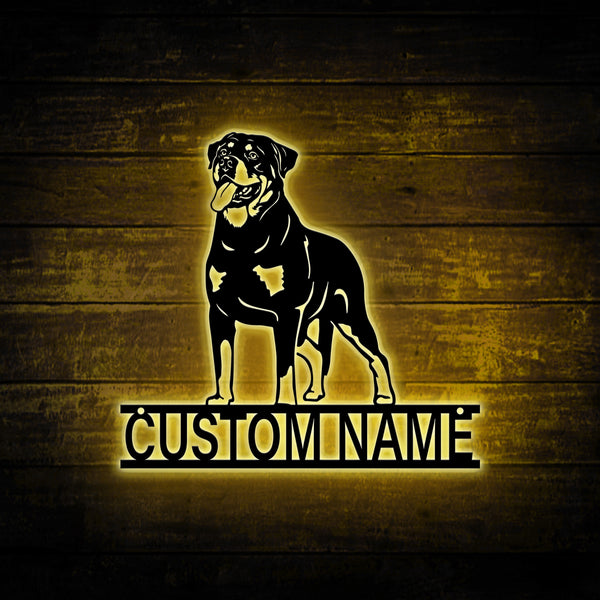 Custom Rottweiler Dog Metal Wall Art Led Lights, Personalized Rottweiler Dog Metal Name Sign, Dog House Metal Decor, Rottweiler Lover Metal Sign
