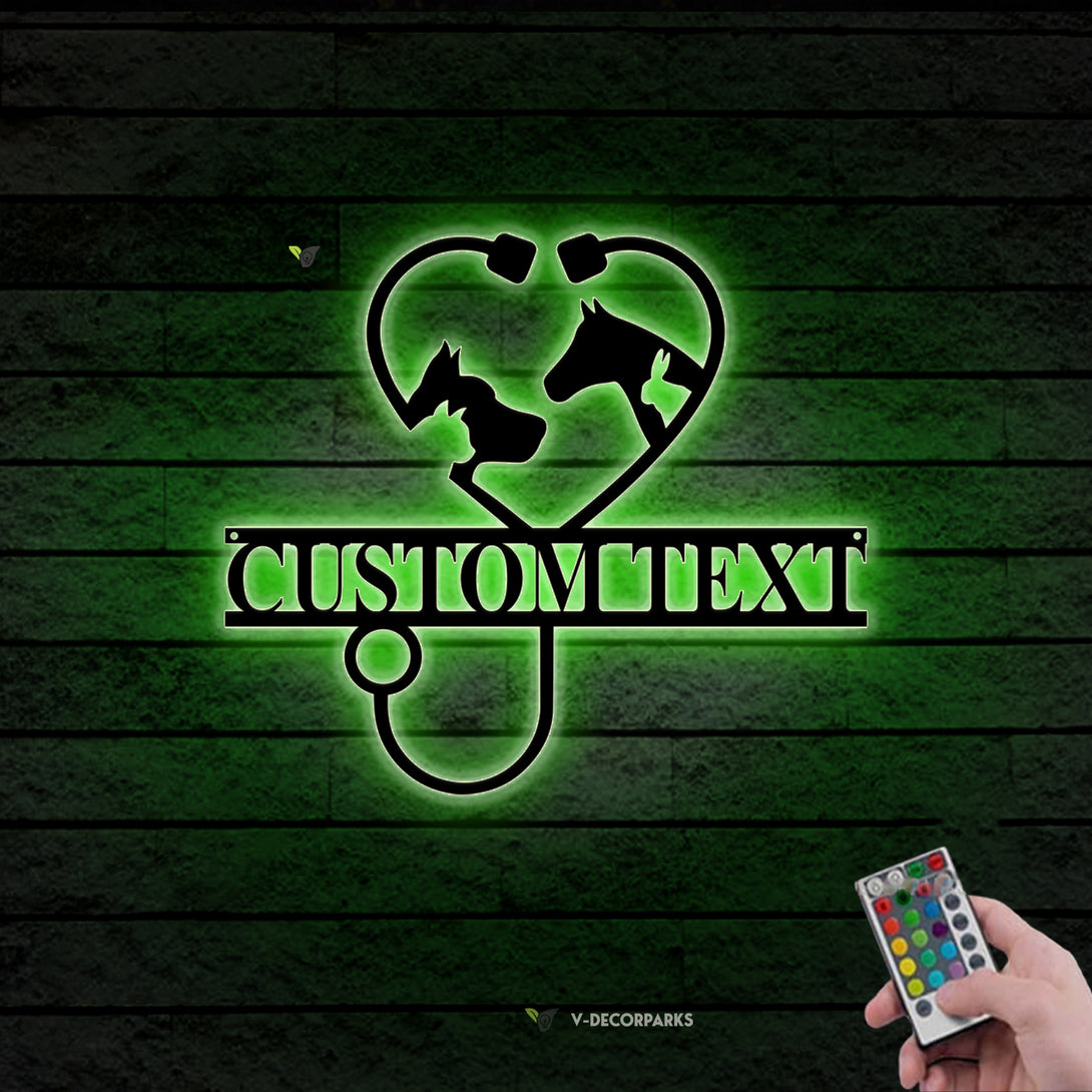 Custom Animal Clinic Metal Wall Art Led Light, Personalized Veterinarian Nursery Metal Name Sign, Vet Tech Veterinary Metal Wall Decor