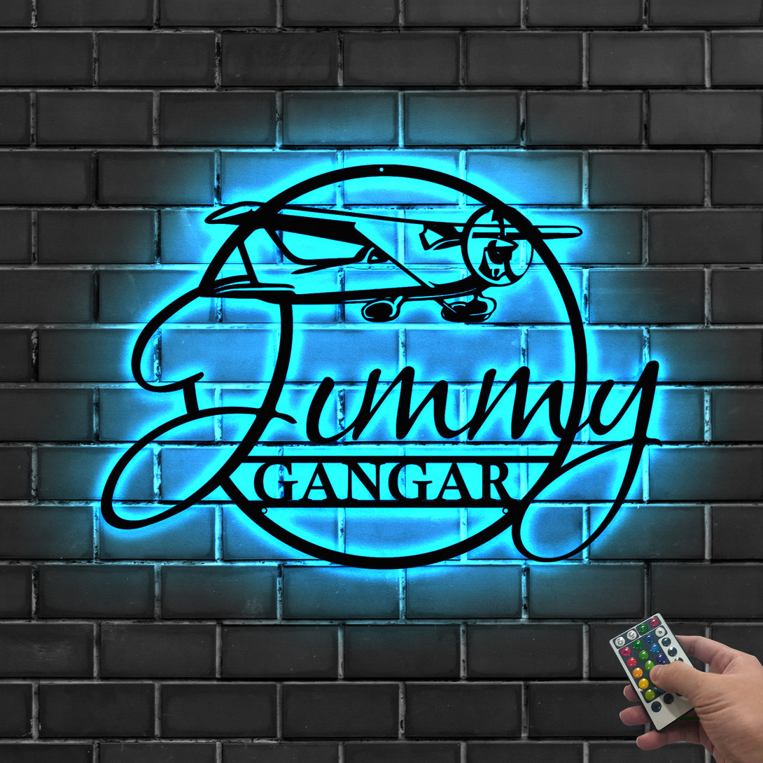 Custom Name Pilot Airplane Metal Sign Led Lights, Personalized Aircraft Hangar Metal Wall Art, Custom Pilot Name Sign, Metal Airforce Sign