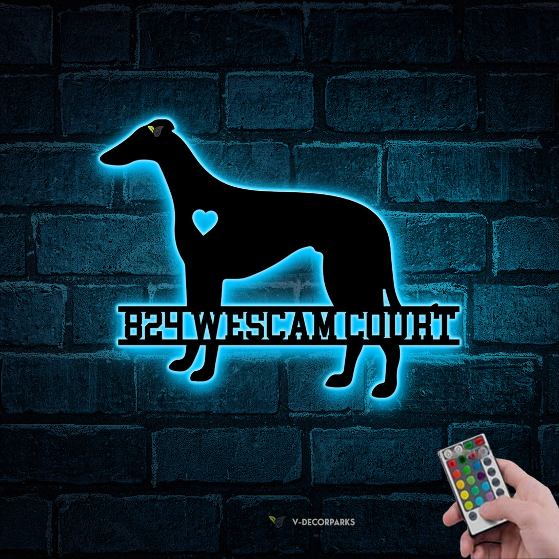 Personalized Greyhound Dog Metal Wall Art With Led Lights, Custom Name Greyhound Dog Silhouette Metal Sign, Pet Sign Dog House Metal Wall Decor