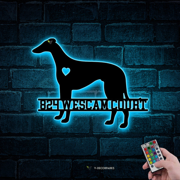 Personalized Greyhound Dog Metal Wall Art With Led Lights, Custom Name Greyhound Dog Silhouette Metal Sign, Pet Sign Dog House Metal Wall Decor