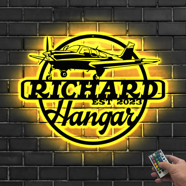 Custom Aircraft Metal Wall Art Led Lights, Personalized Pilot Metal Name Sign, Airplane Hangar Metal Wall Hanging, Aviation Metal Signs Decor