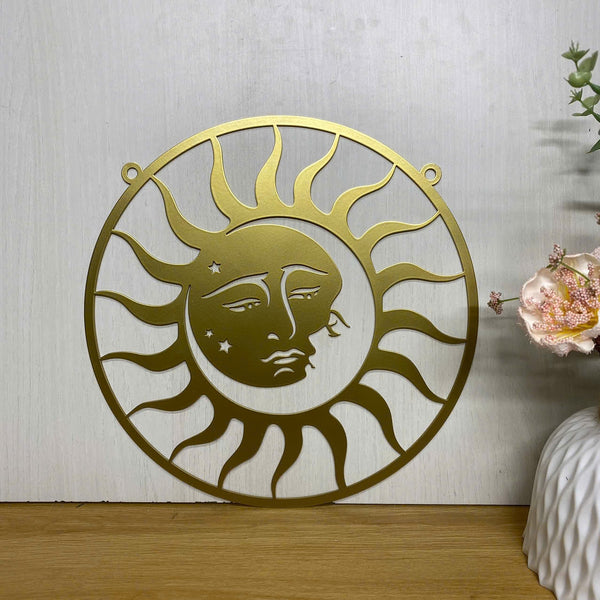 Sun And Moon Face Metal Wall Art, Moon And Sun Boho Style Metal Wall Hanging, Astrology Metal Art For Home Decor, Sun Moon Metal Housewarming Decor