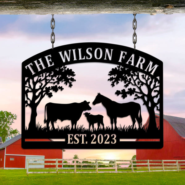 Custom Farm Animals Metal Sign, Personalized Horse Cow Cattle Metal Entrance Sign, Farm Animals Metal Wall Art, Farm Barn Ranch Metal Sign