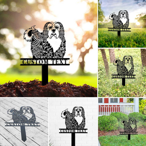 Custom Mandala Havanese Dog Metal Garden Stake, Havanese Zentangle Metal Yard Sign, Havanese Dog Memorial Stake, Dog Loss Metal Grave Markers