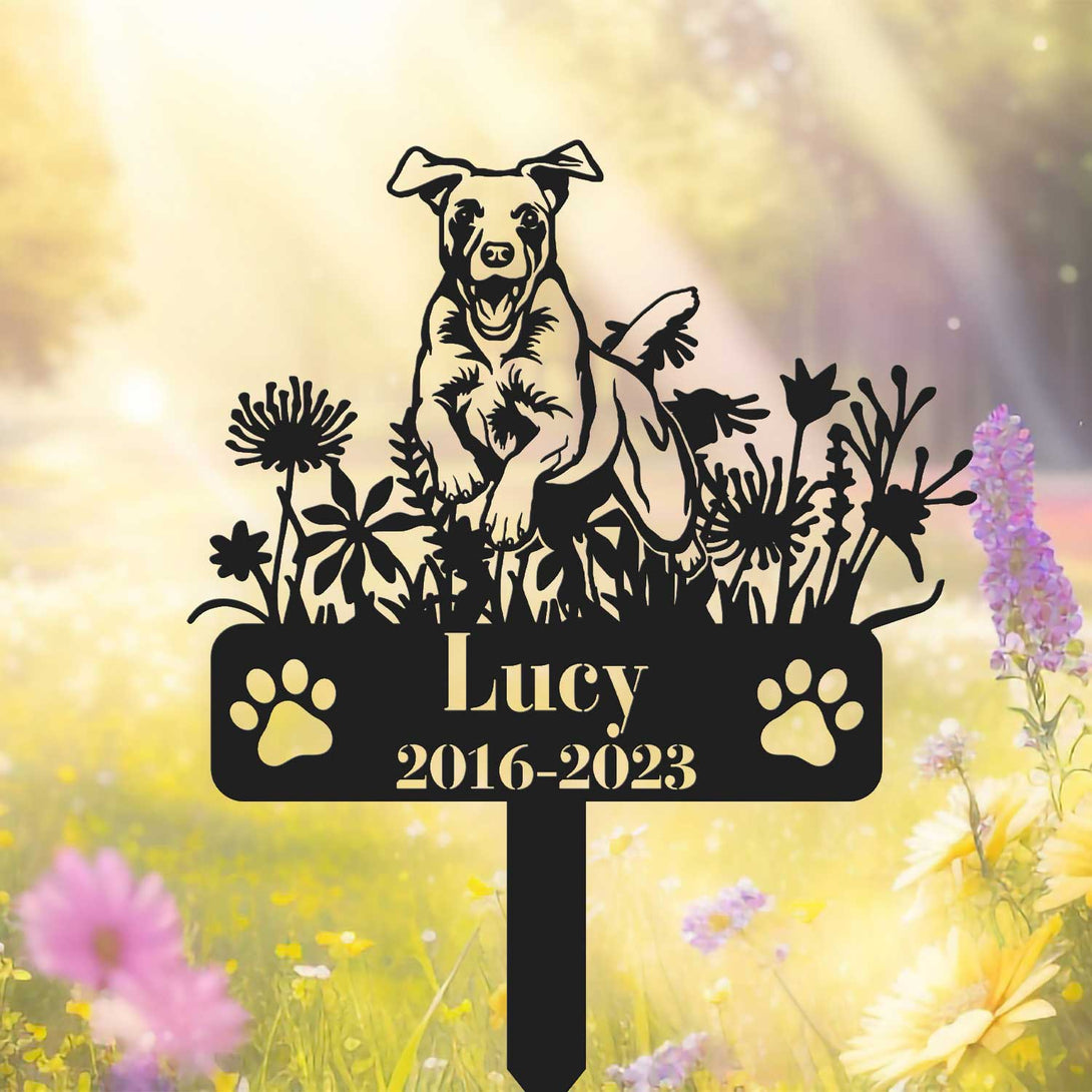 Custom Jack Russell Memorial Stake Garden Sign, Dog Metal Grave Markers, Jack Russell Dog With Flowers Metal Stake, Pet Loss Remembrance Stake